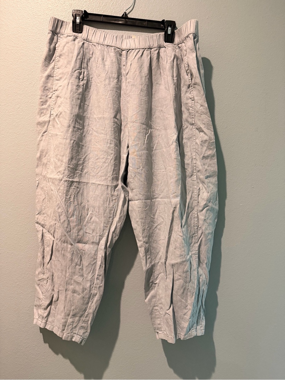 Eileen Fisher 100 Organic Linen Light Gray Blue Baggy Wide Leg Capri Pants Lagen